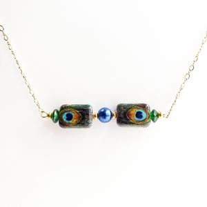 **ShanRiLa Peacock Feather Necklace Handmade